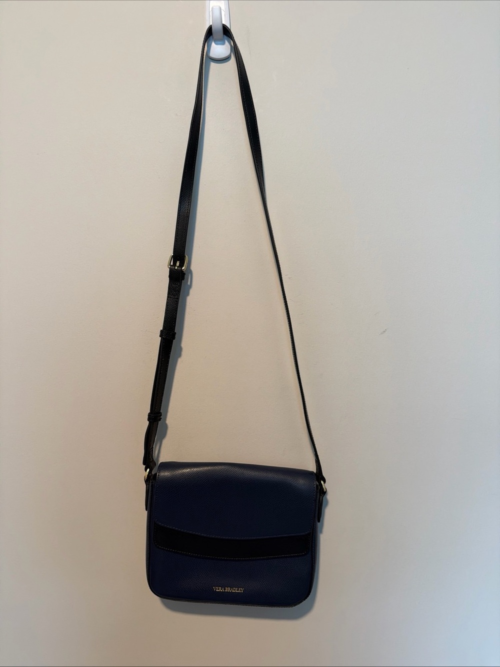 Vera Bradley Navy and Black Leather twice as nice double flap Crossbody Bag